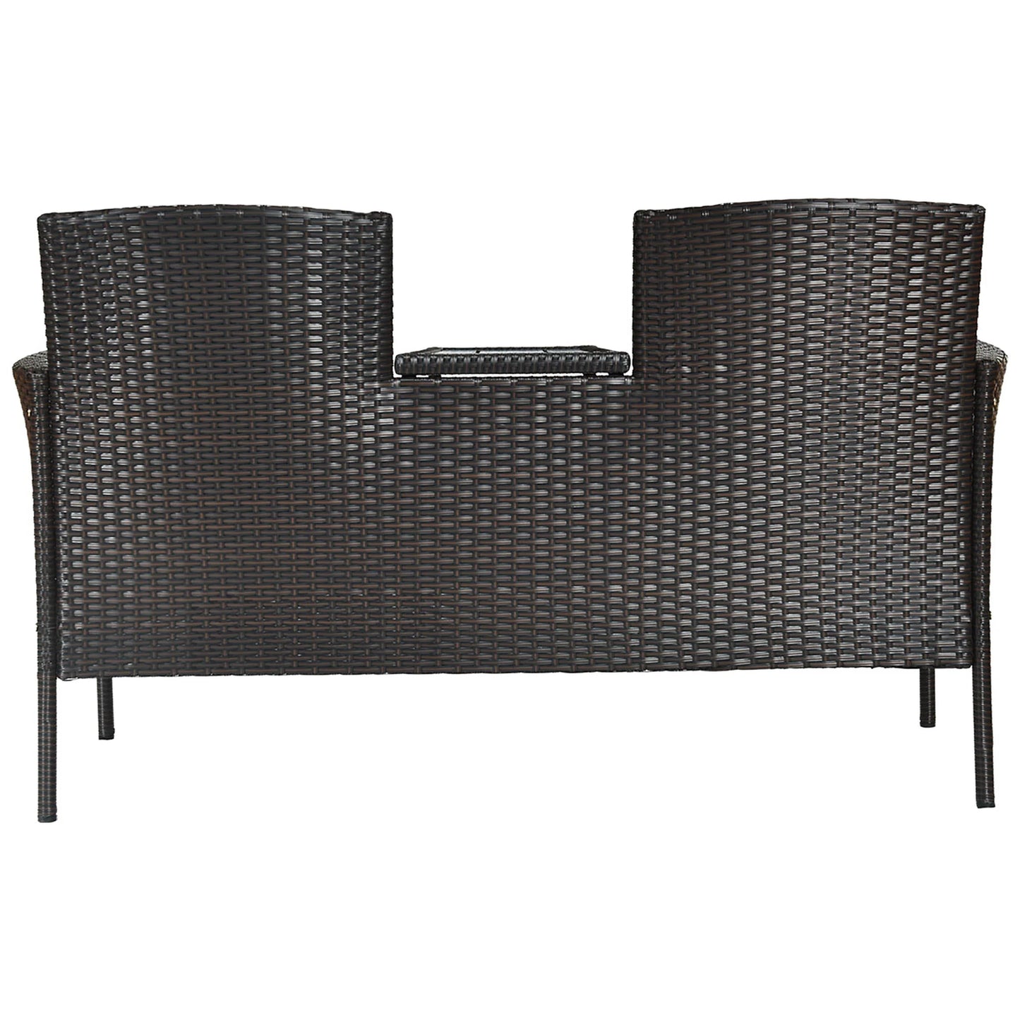 Patio Rattan Conversation Set Loveseat Sofa Cushioned Coffee