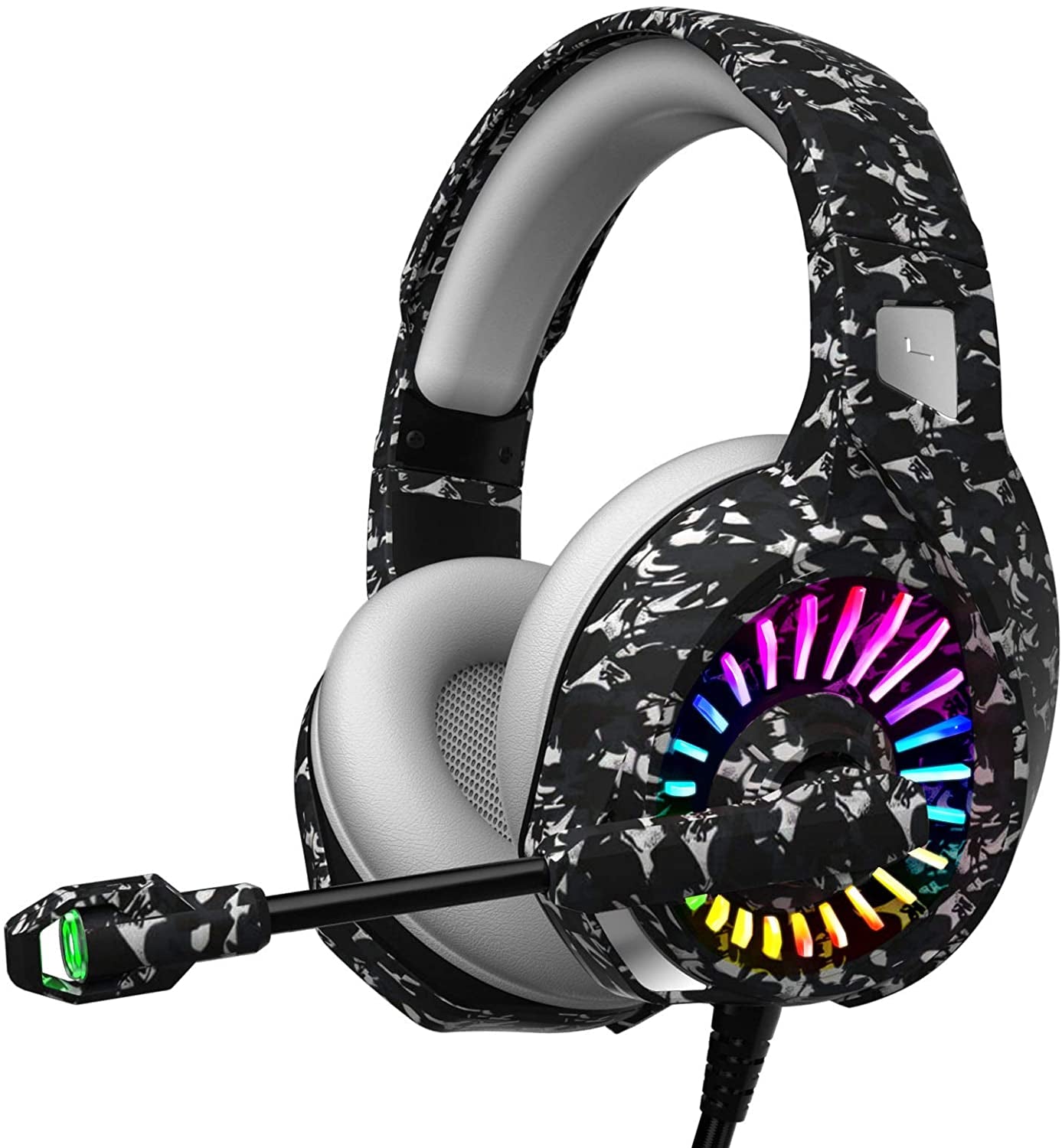 Gaming Headset with Microphone, Compatible with PS4 PS5 Xbox One PC Laptop, Over-Ear Headphones with LED RGB Light, Noise Canceling Mic, 7.1 Stereo Surround Sound