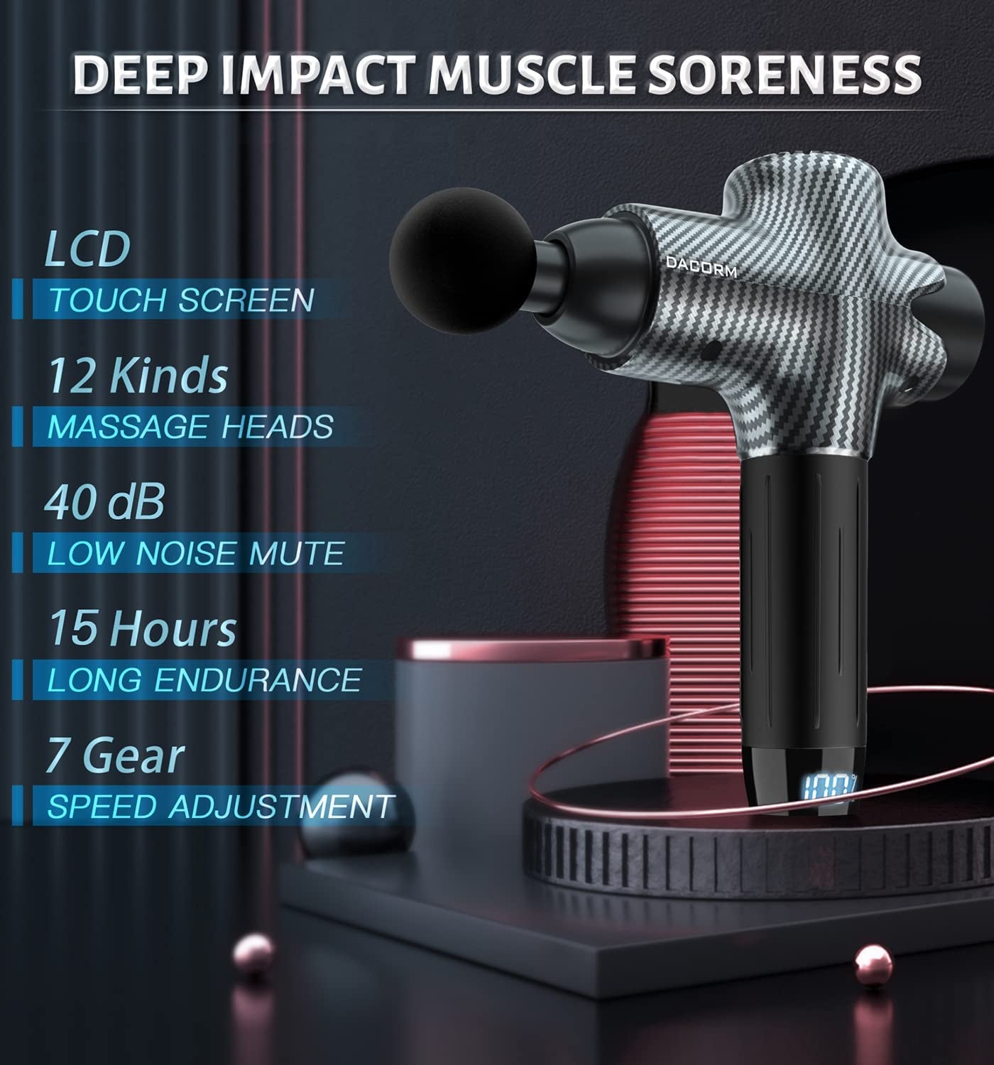 Massage Gun Deep Tissue Percussion Muscle Massage Gun for Athletes,Super Quiet Portable Electric Sport Massager,Handheld Deep Tissue Massager of Y8 Pro Max.(Carbon)