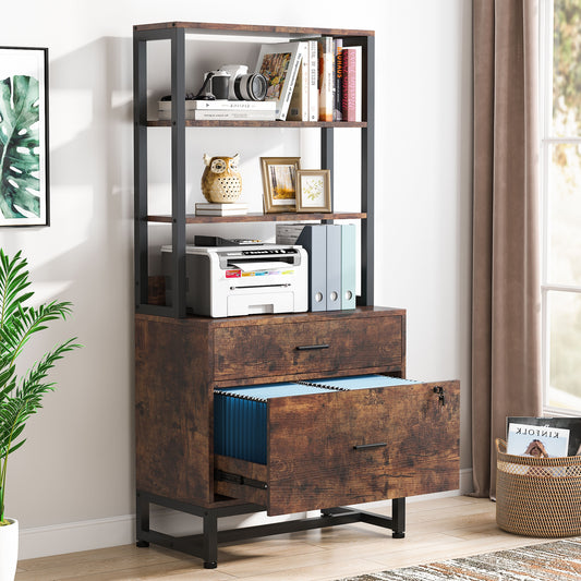 Co & Design 2 Drawer File Cabinet with Lock & Bookshelf, Letter Size Large Printer Stand