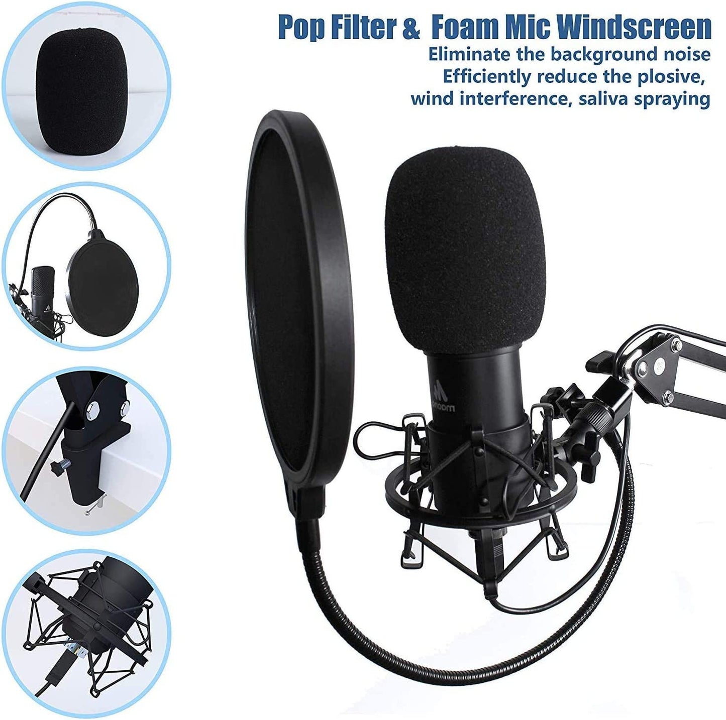 Microphone with Studio Headphone Set 192Khz/24Bit Vocal Condenser Cardioid Podcast Mic Compatible with Mac and Windows, Youtube, Gaming, Live Streaming, Voice-Over (AU-A04H)