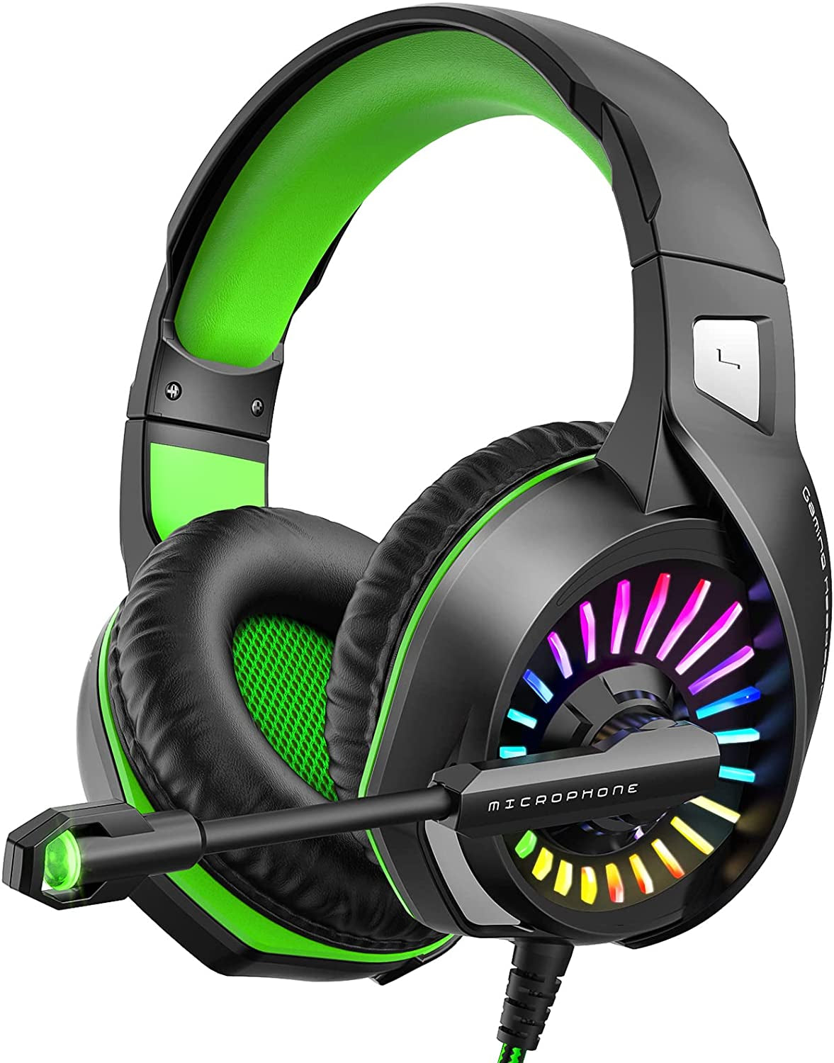 Gaming Headset with Microphone, Compatible with PS4 PS5 Xbox One PC Laptop, Over-Ear Headphones with LED RGB Light, Noise Canceling Mic, 7.1 Stereo Surround Sound