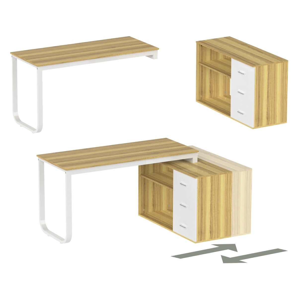 L-Shaped Executive Desk with 3 Drawers for Home and Office