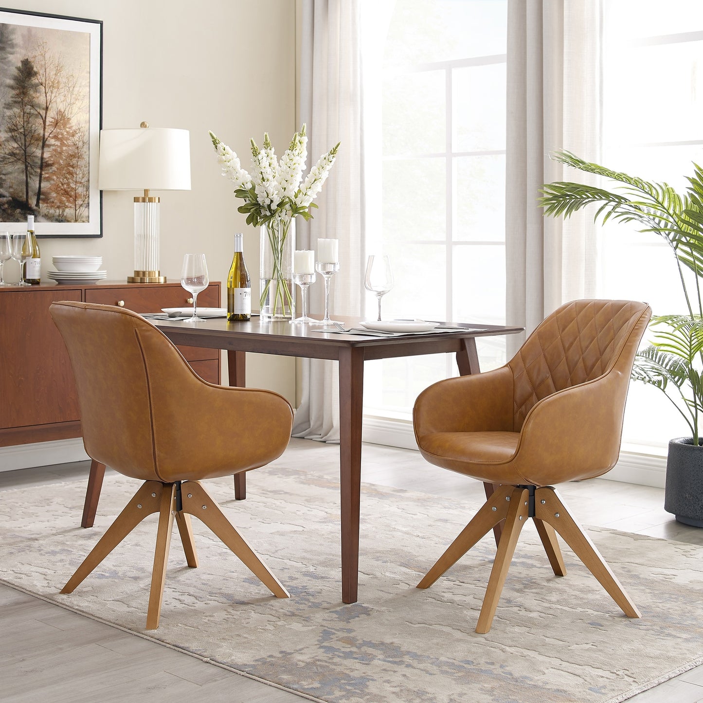 Modern Home Office Swivel Arm Accent Chair with Wood Legs