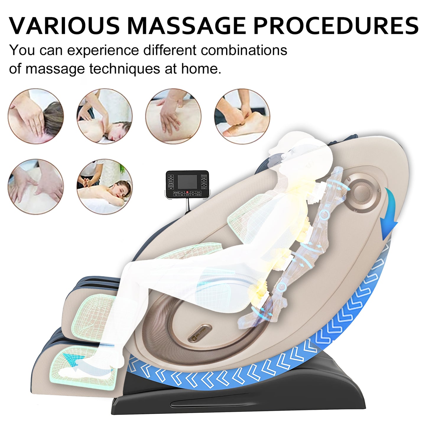 Massage Chair Zero Gravity Full Body with Heating and Bluetooth Blue