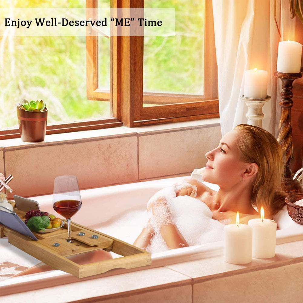 Extendable Bathroom Shelf Bathtub Tray Shower Caddy Bamboo Bath Tub Rack Towel Wine Book Holder Storage Organization Accessories