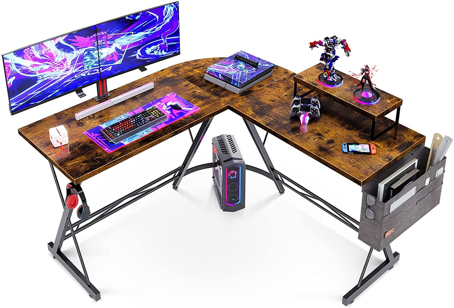 L Shaped Gaming Desk, Home Office Desk with round Corner, Computer Desk with Large Monitor Stand Desk Workstation