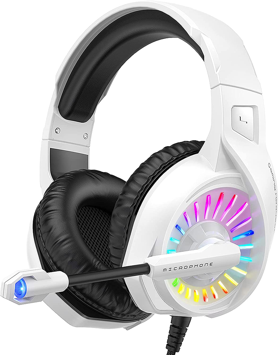Gaming Headset with Microphone, Compatible with PS4 PS5 Xbox One PC Laptop, Over-Ear Headphones with LED RGB Light, Noise Canceling Mic, 7.1 Stereo Surround Sound