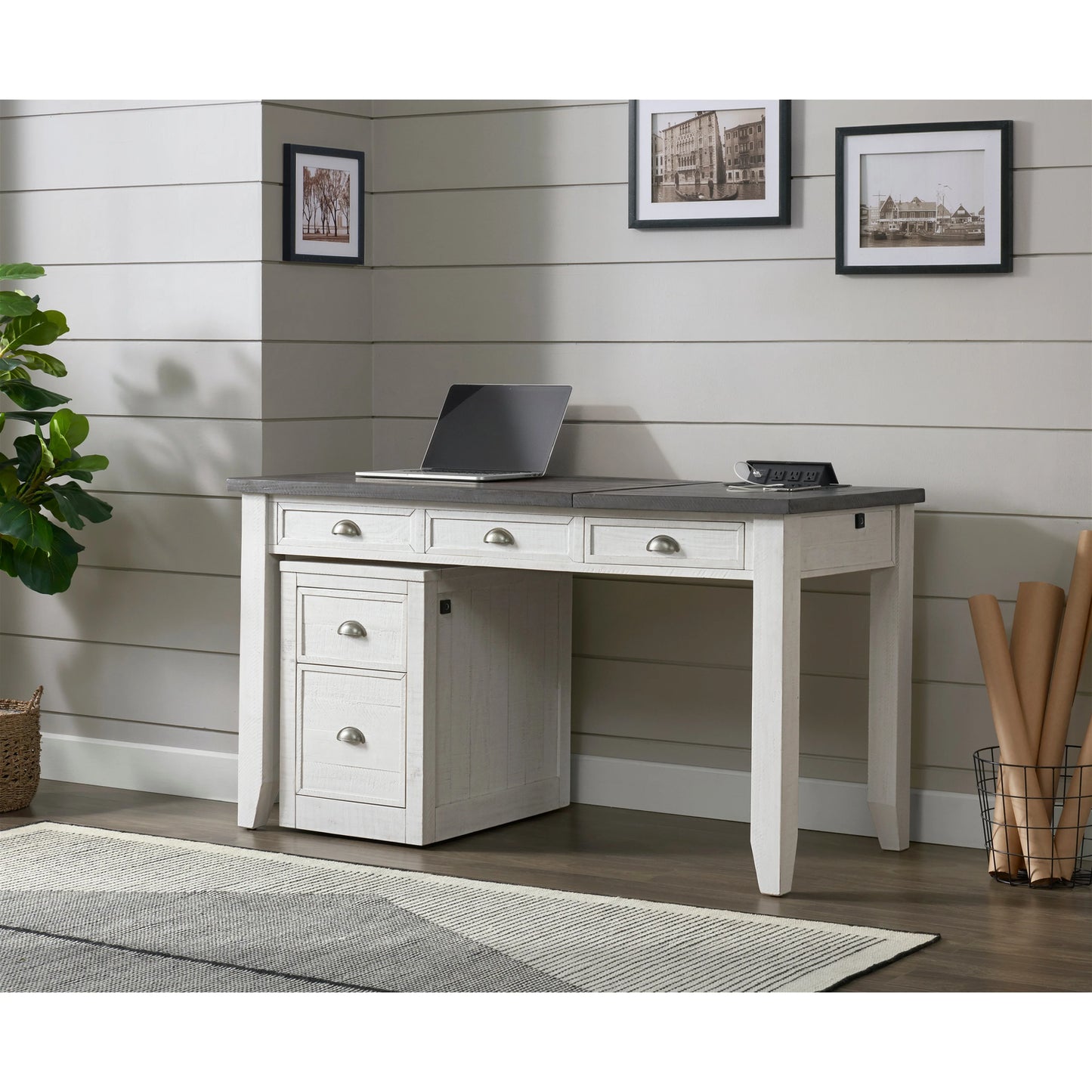 Standing option Lift-Top Desk with Fingerprint Lock White Stain and Grey