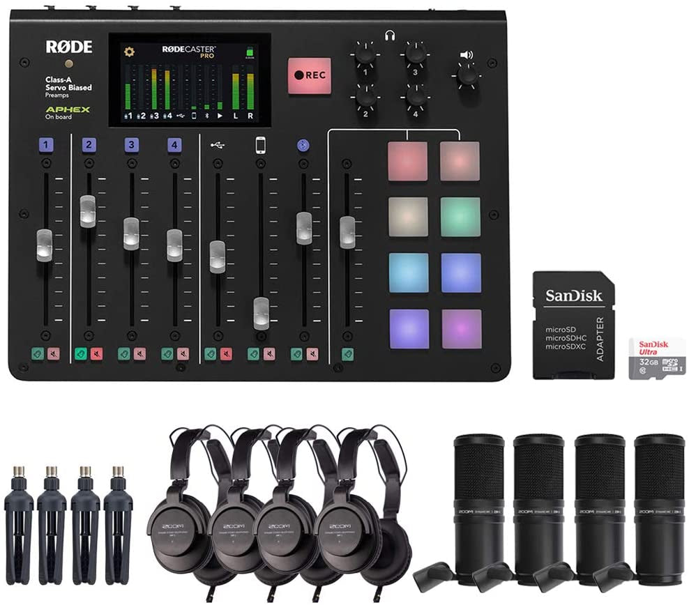 caster Pro Podcast Production Studio Bundle with 4X Zoom ZDM-1 Podcast Mic Pack & 32GB Memory Card