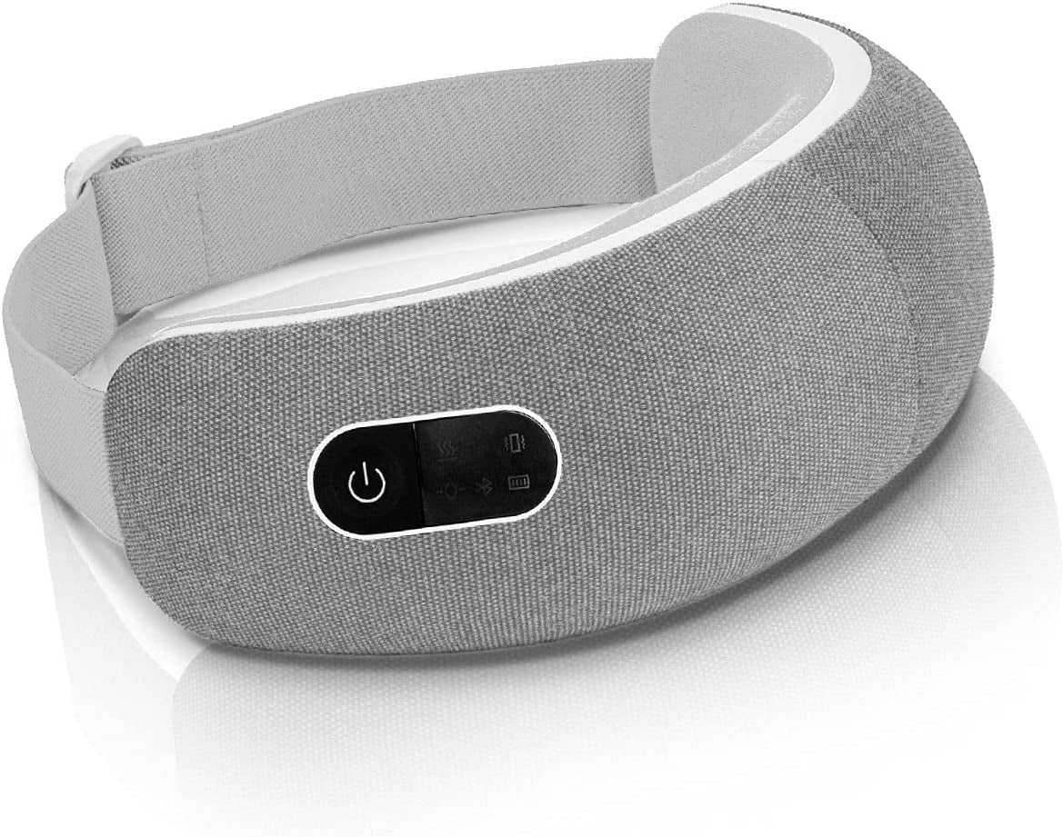 Eye Massager - Headache Relief Device - Smart Eye Massager for Migraines with Heat, Vibration and Bluetooth Music (Gray)