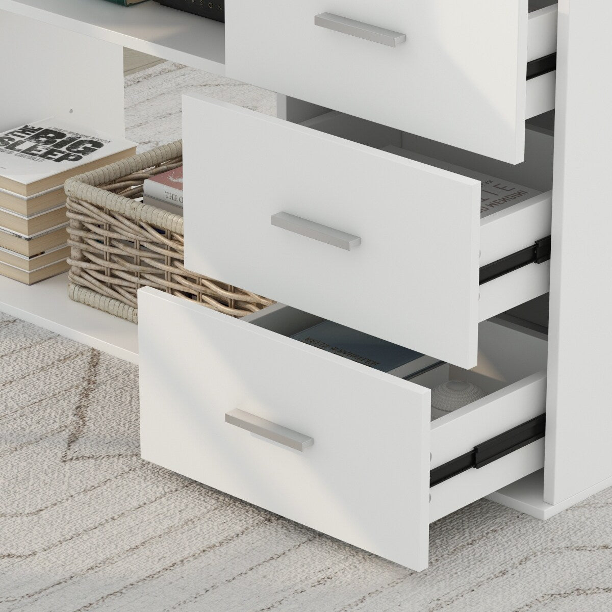 L-Shaped Executive Desk with 3 Drawers for Home and Office