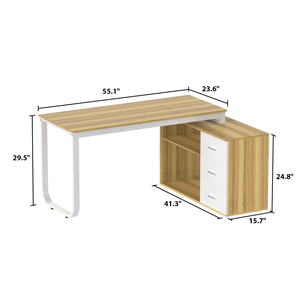 L-Shaped Executive Desk with 3 Drawers for Home and Office