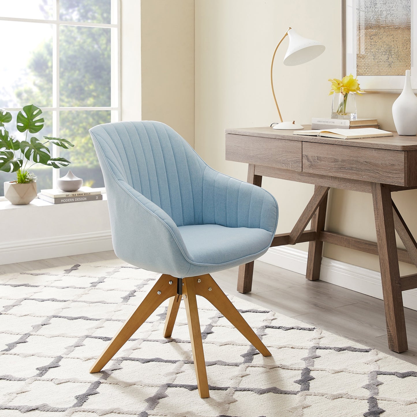 Modern Home Office Swivel Arm Accent Chair with Wood Legs