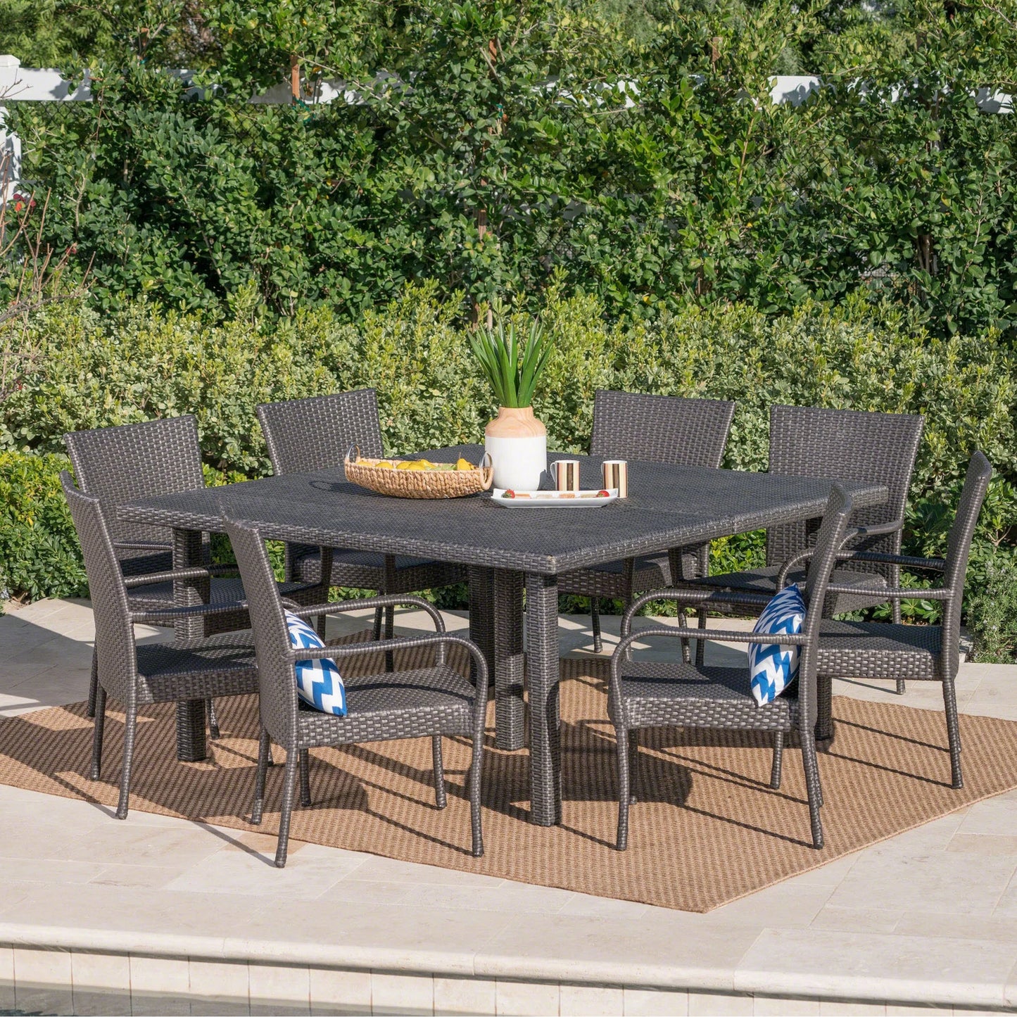 Fiona Outdoor 9-Piece Wicker Dining Set by