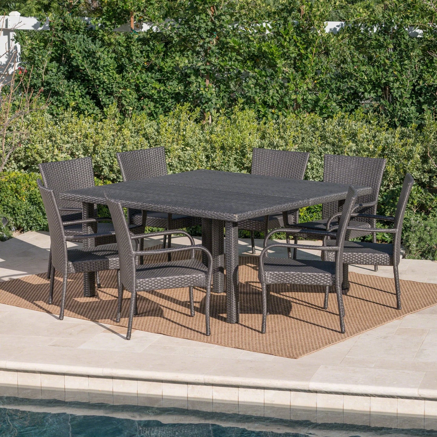 Fiona Outdoor 9-Piece Wicker Dining Set by