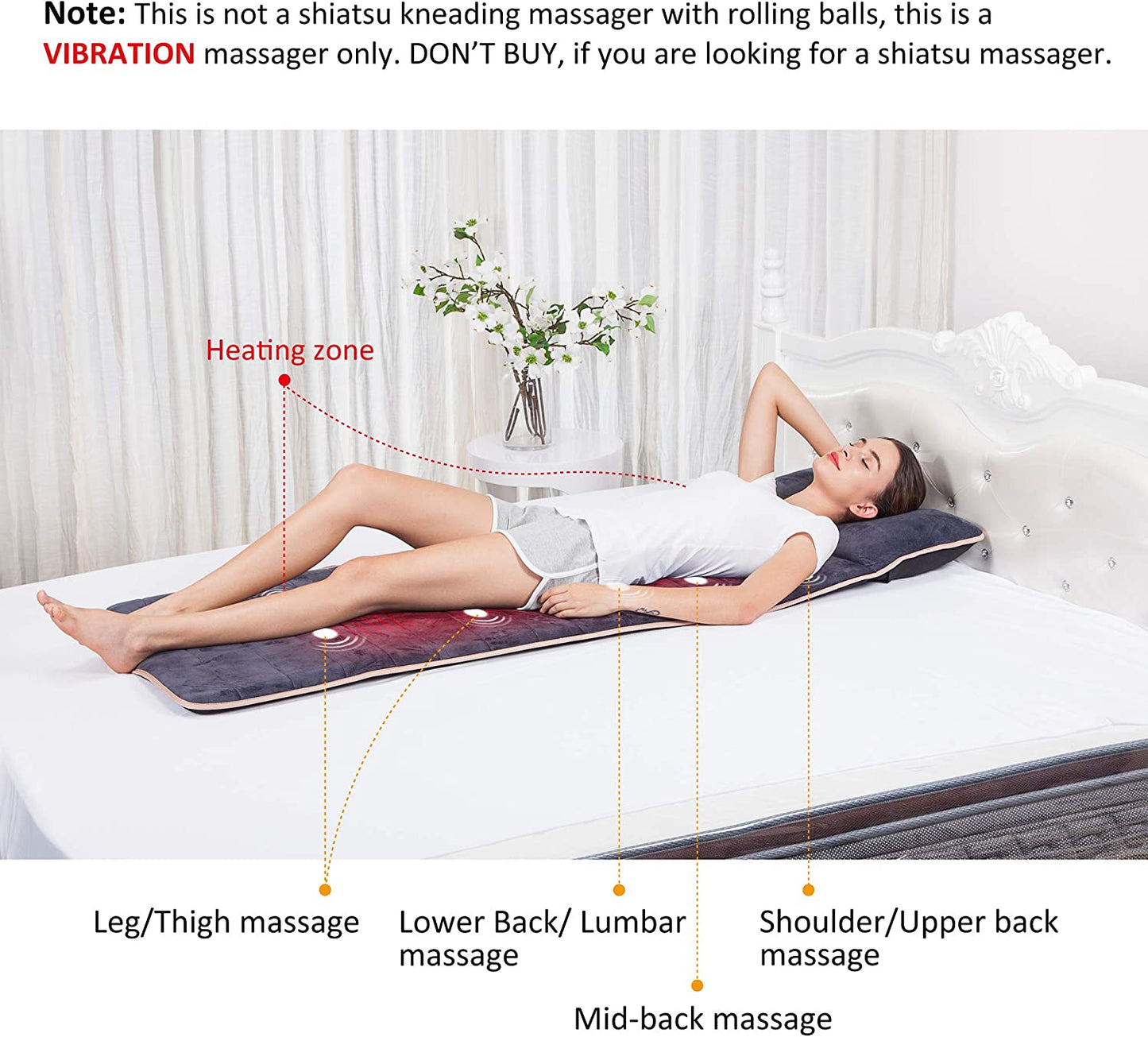Massage Mat, Full Body Massage Pad with 10 Vibration Motors and 4 Therapy Heating Pad, Vibration Pad for Back, Waist, Legs Pain Relief,Gifts