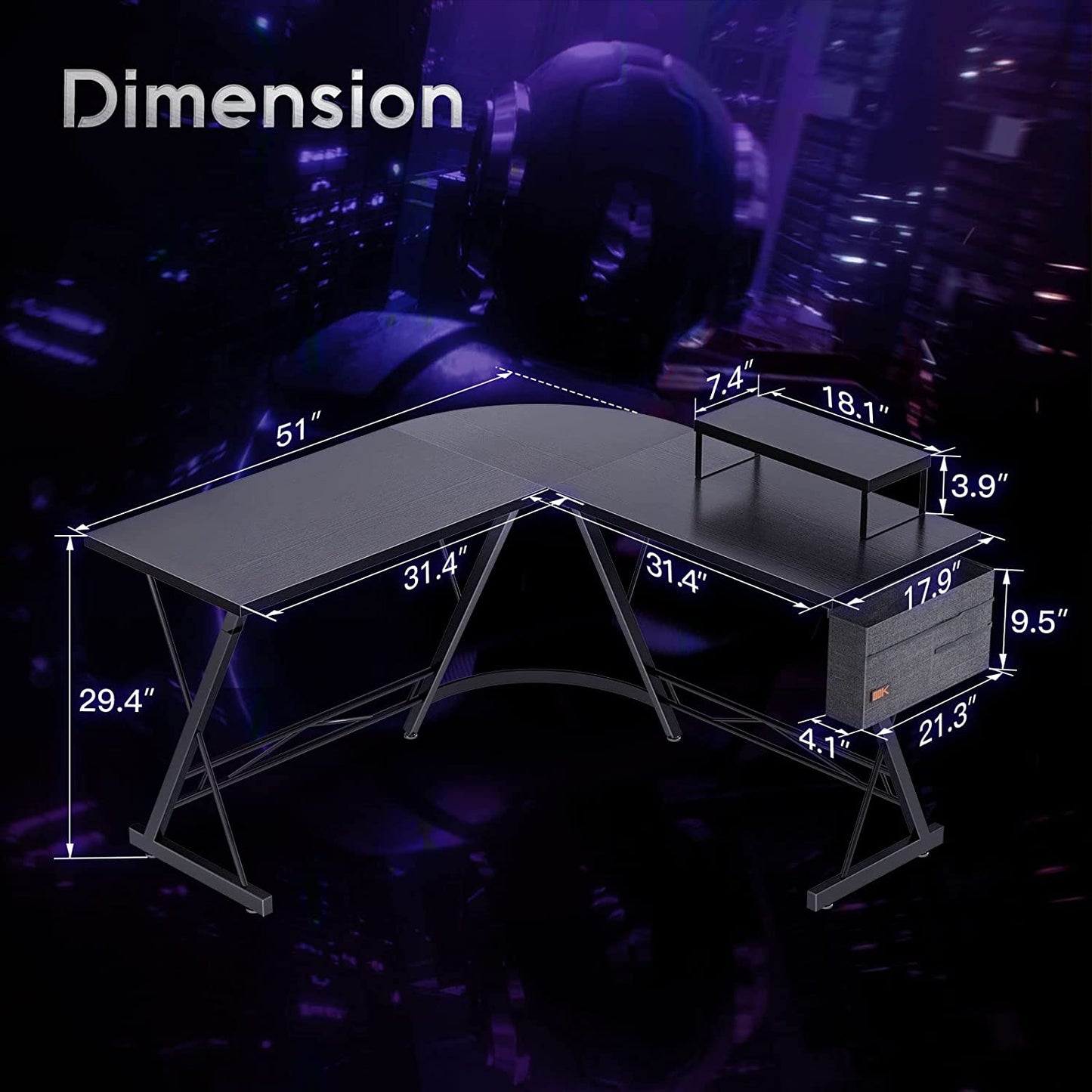 L Shaped Gaming Desk, Home Office Desk with round Corner, Computer Desk with Large Monitor Stand Desk Workstation