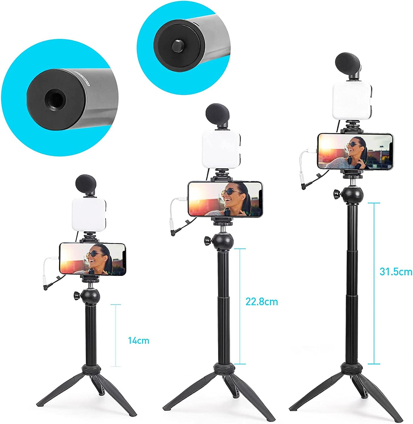 Smartphone Vlogging Kit for Iphone13Promax,Youtube Starter Kit W/Phone Tripod Phone Microphone LED Light Extension Pole,Content Creator Video Kit for Live-Streaming,Youtube,Tiktok(Bsk-3)