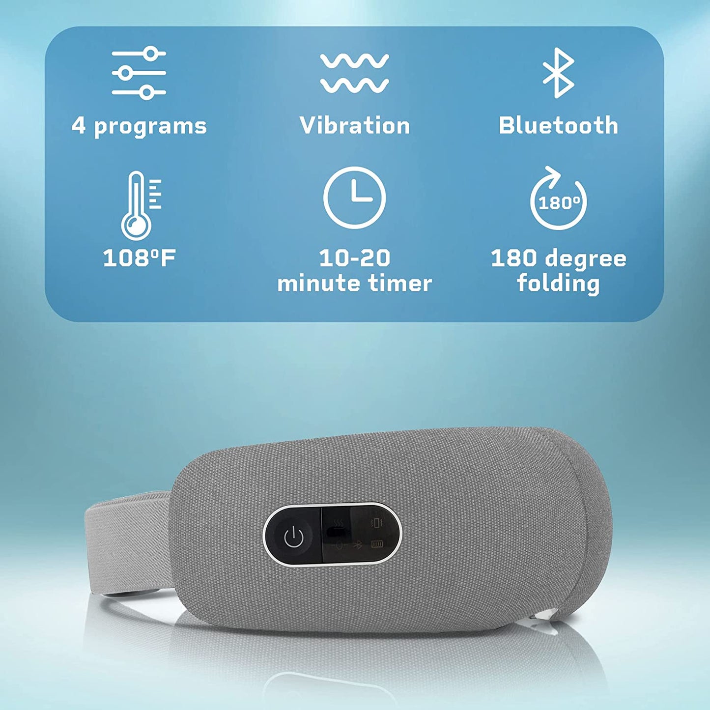 Eye Massager - Headache Relief Device - Smart Eye Massager for Migraines with Heat, Vibration and Bluetooth Music (Gray)