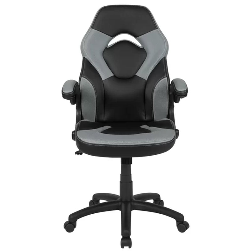 High Back Racing Style Ergonomic Gaming Chair with Flip-Up Arms, Black Leathersoft