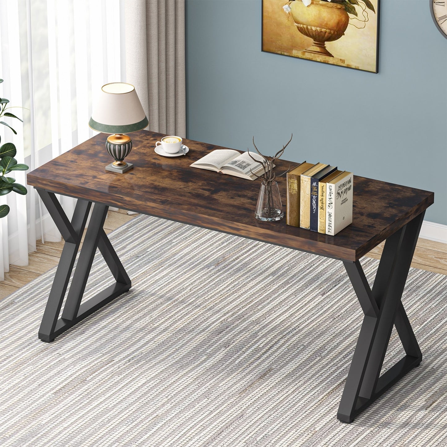 Tribesigns 55" Computer Desk, Heavy Duty Writing Desk with Extra Thicken Desktop & Stylish Metal Leg, Rustic Brown
