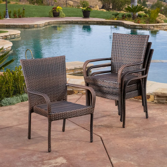 Benhill Outdoor Contemporary Wicker Stacking Chairs (Set of 4) by