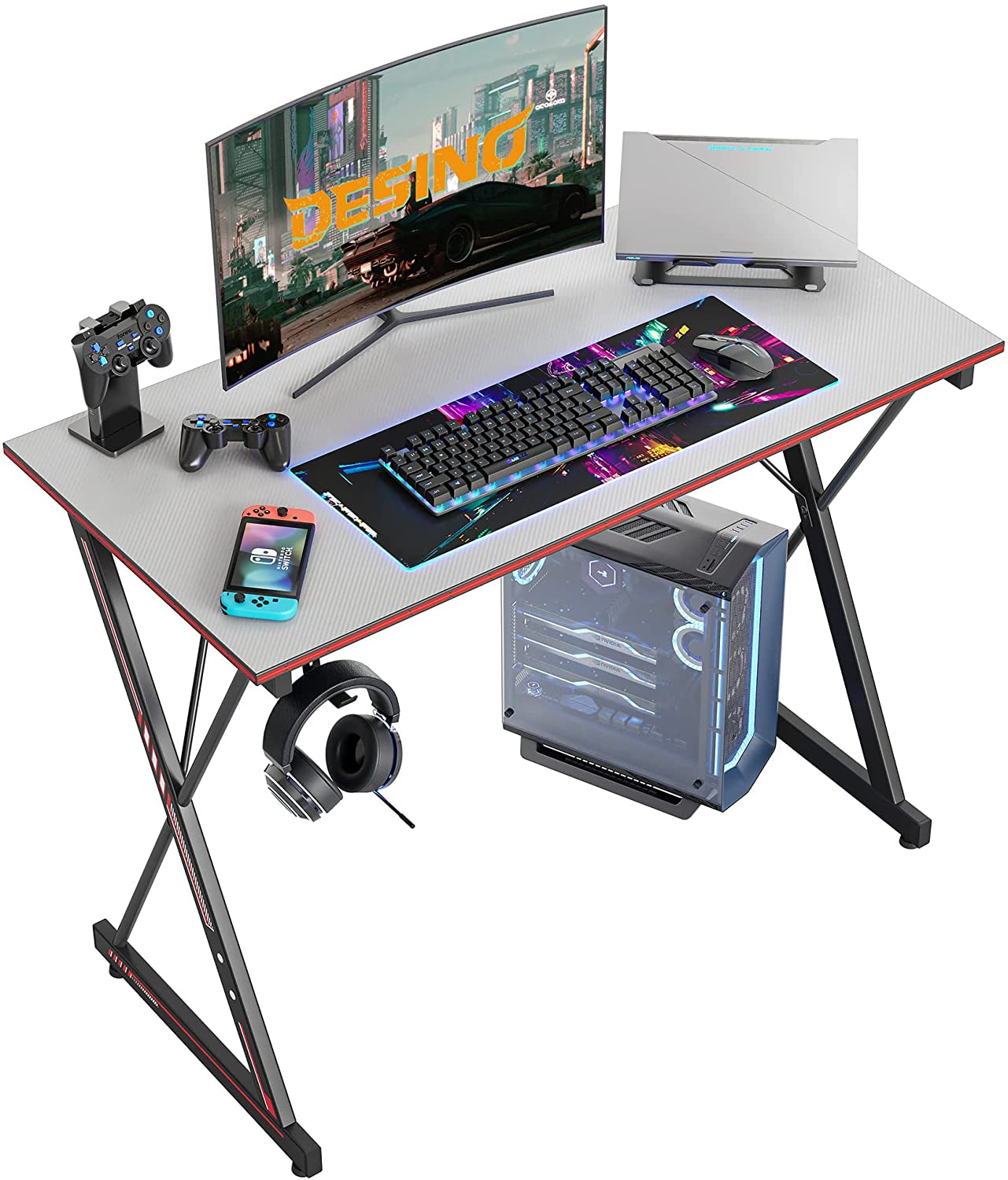 Gaming Desk 40 Inch PC Computer Desk, Home Office Desk Table Gamer Workstation, Simple Game Table, Black