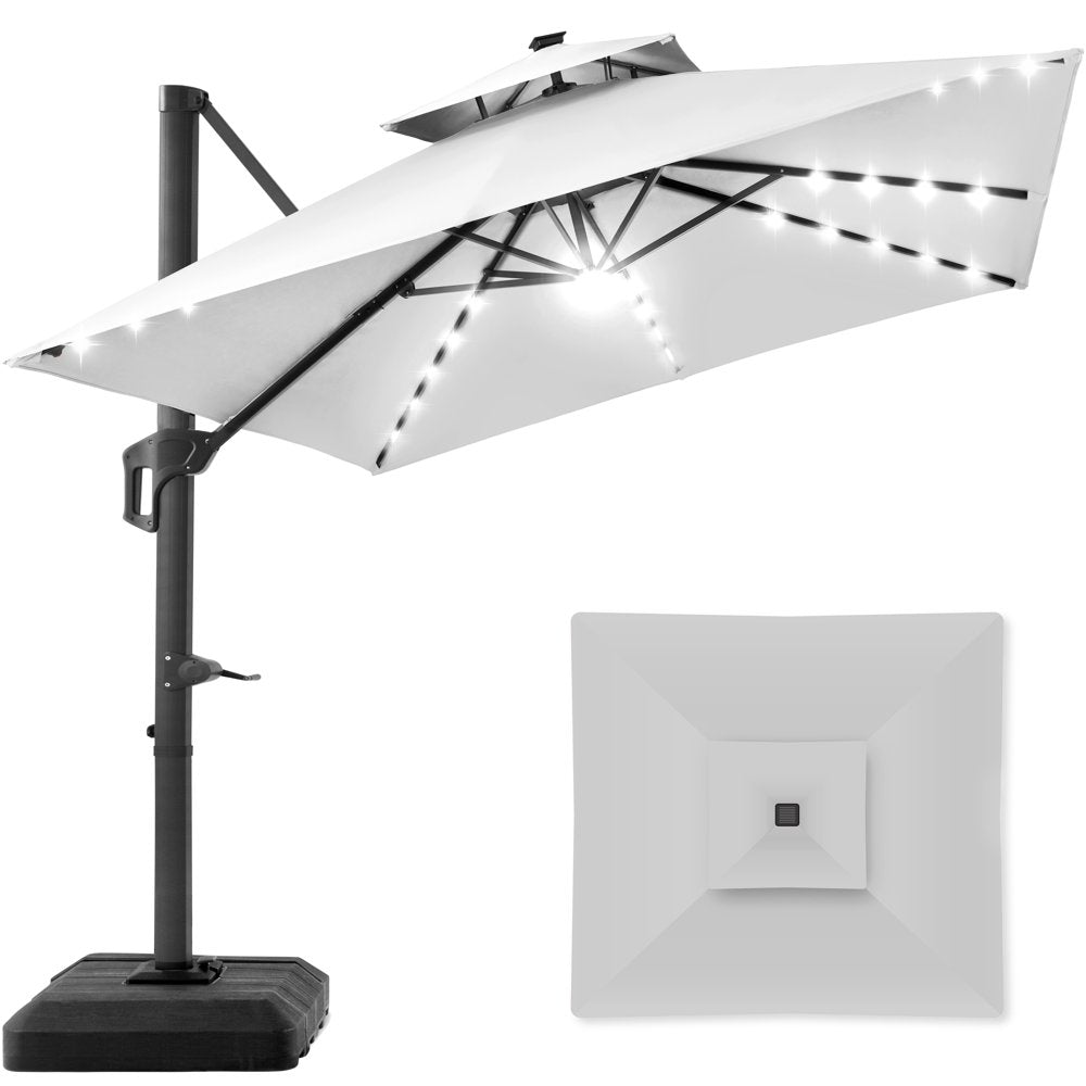 10x10ft 2-Tier Square Outdoor Solar LED Cantilever Patio Umbrella with Base - The Perfect Shade Solution