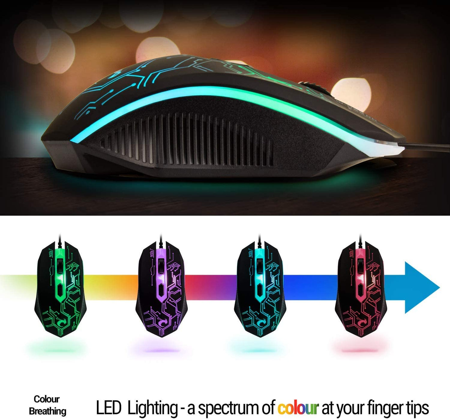 Gaming Keyboard and Mouse and Mouse Pad and Gaming Headset, Wired LED RGB Backlight Bundle for PC Gamers and Xbox and PS4 Users - 4 in 1 Edition Hornet RX-250