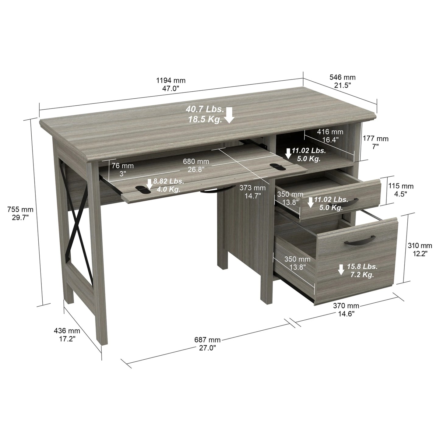 Inval 2-Drawer Computer Desk with Keyboard Tray
