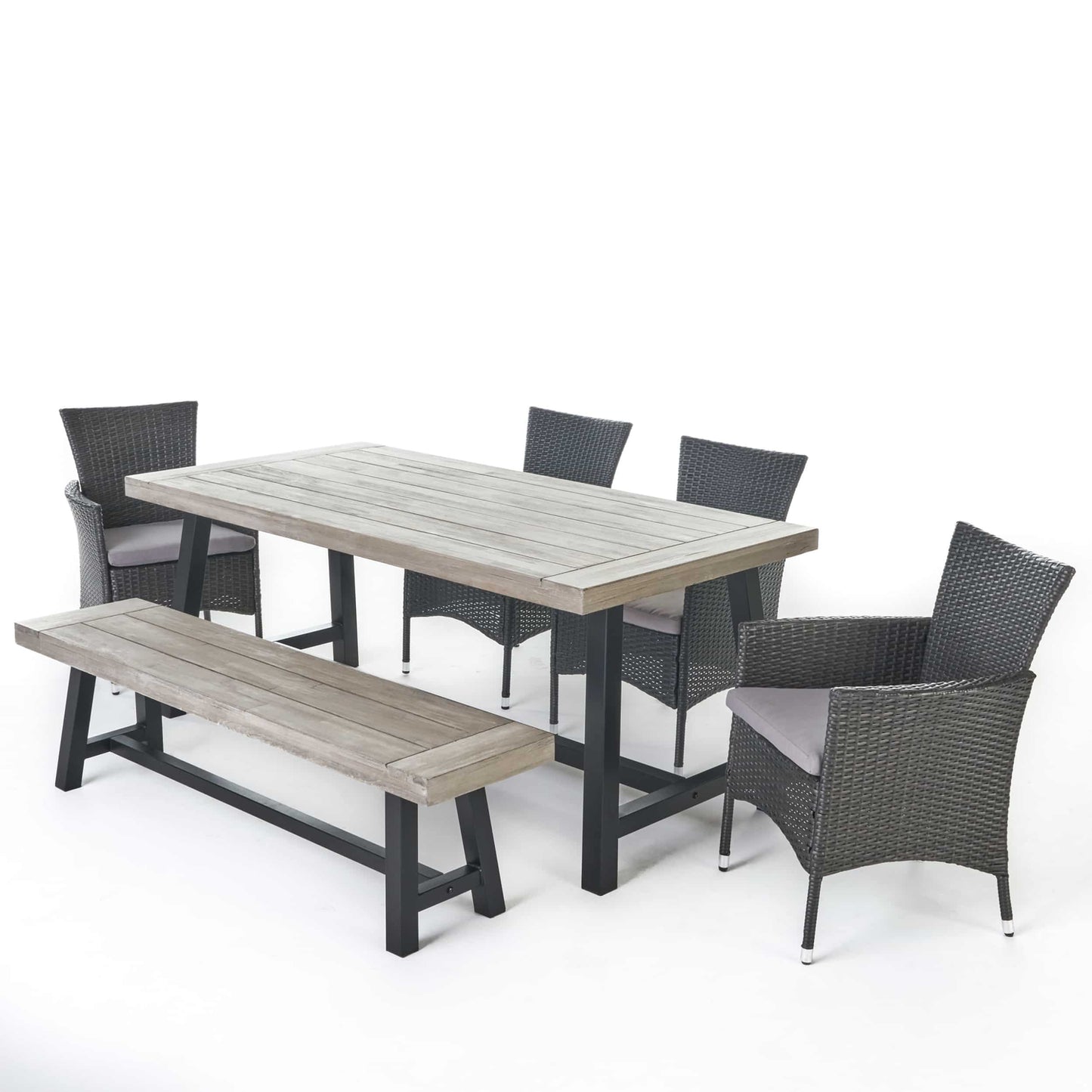 Linden Outdoor 6 Piece Rustic Iron and Acacia Wood Dining Set by
