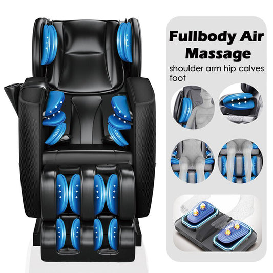 Full Body Electric Zero Gravity Shiatsu Massage Chair with Bluetooth Heating and Foot Roller for Home and Office, Black