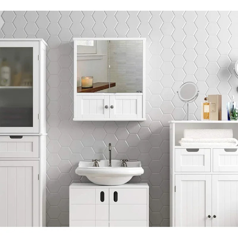 Barzan Surface Mount Framed 2 Door Medicine Cabinet with 3 Adjustable Shelves