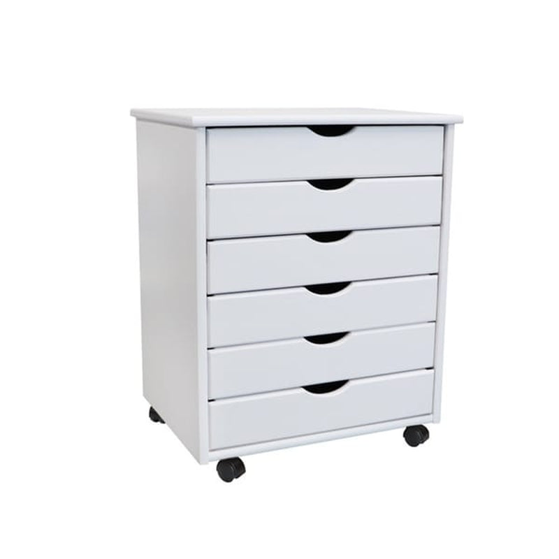 White Solid Wood 6-Drawer Wide Roll Cart