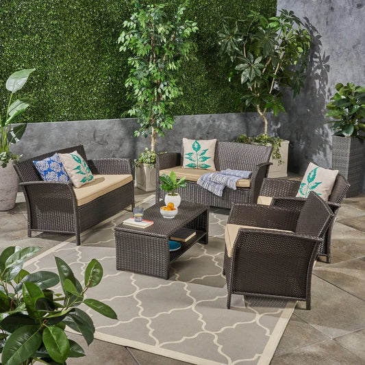 St. Lucia Outdoor 6 Seater Wicker Chat Set by