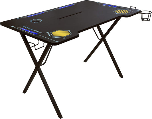Gaming Desk Viper 3000-45+ Inches Wide, LED Illumination, Three USB 3.0 Ports, Tablet/Phone Slot, Cup Holder, Dual Headphone Hooks, Storage Tray, Satin Finish Surface, PN33906164