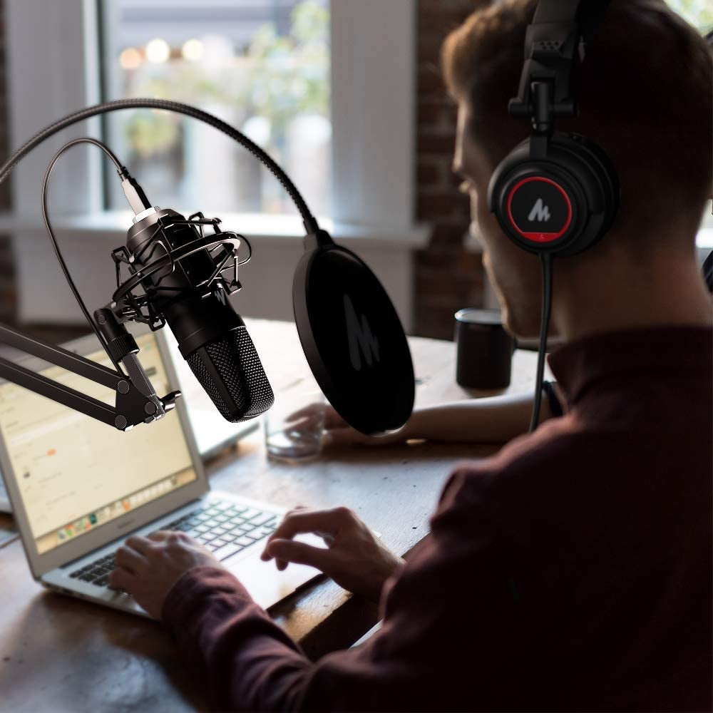 Microphone with Studio Headphone Set 192Khz/24Bit Vocal Condenser Cardioid Podcast Mic Compatible with Mac and Windows, Youtube, Gaming, Live Streaming, Voice-Over (AU-A04H)