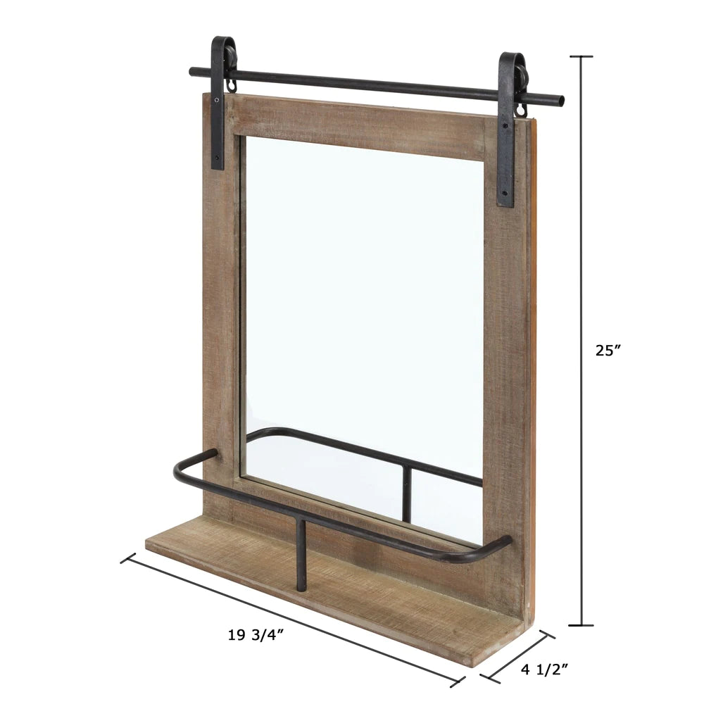 Rustic Barn Door Wall Vanity Mirror with Shelf