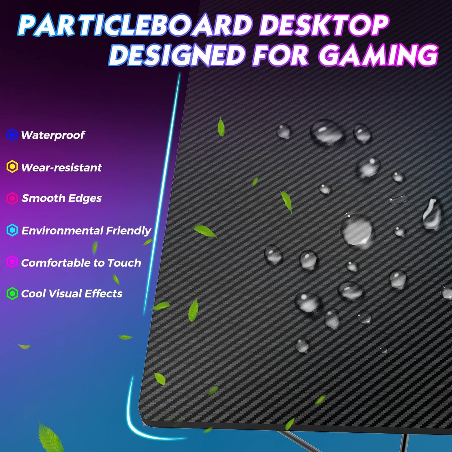 Gaming Desk, Z-Shaped Computer Desk PC Gaming Table, Black Gaming Desk with LED Lights, Home Office Work Desk for Small Spaces
