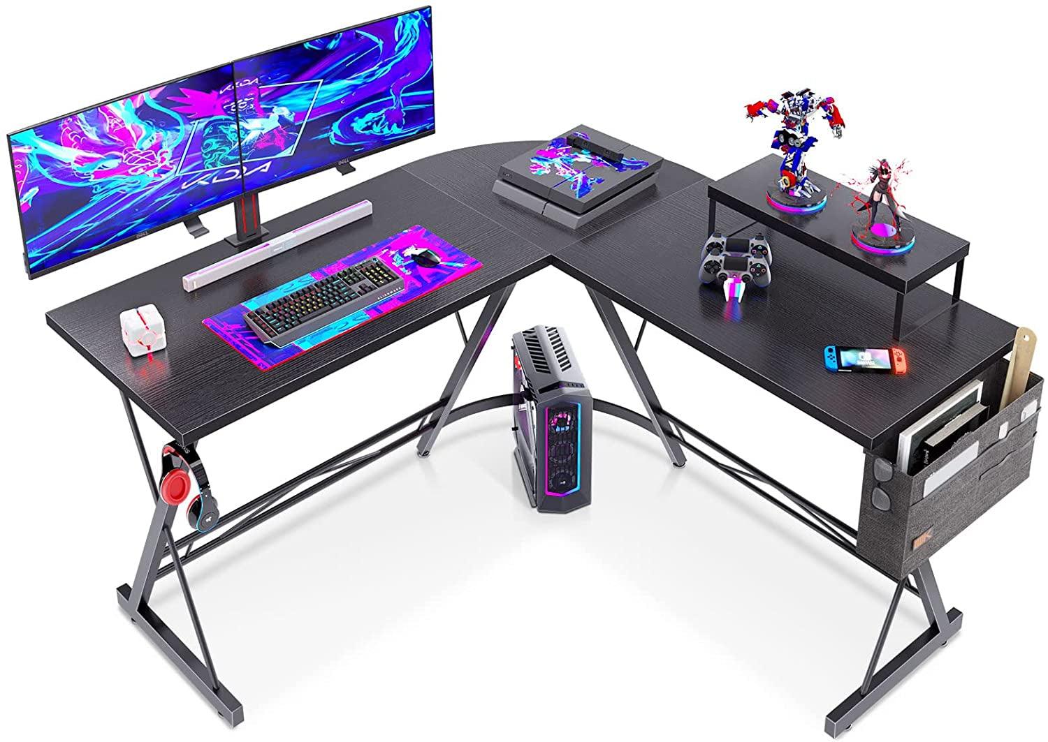 L Shaped Gaming Desk, Home Office Desk with round Corner, Computer Desk with Large Monitor Stand Desk Workstation