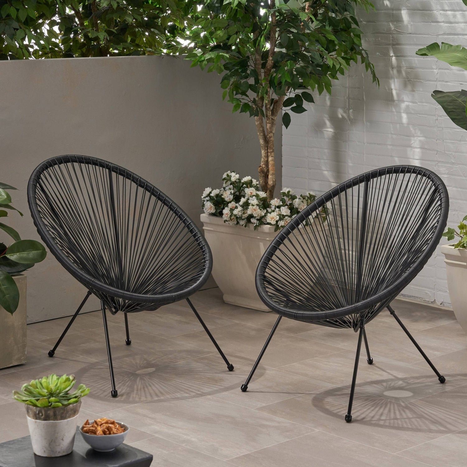 Anson Outdoor Steel Chairs W/ Hammock Rattan Seating (Set of 2) by