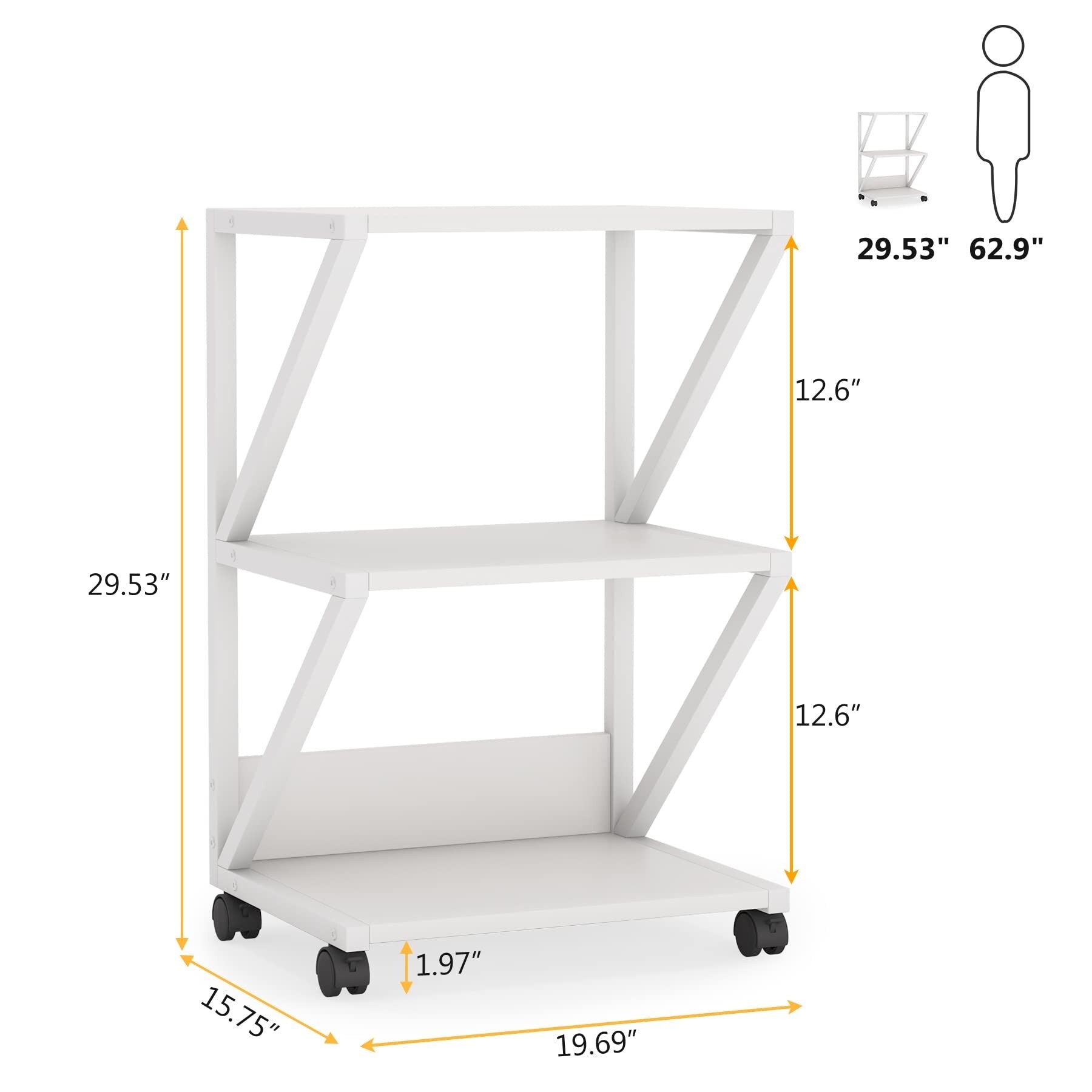 3-Tier Printer Stand, Industrial Printer Cart with Storage