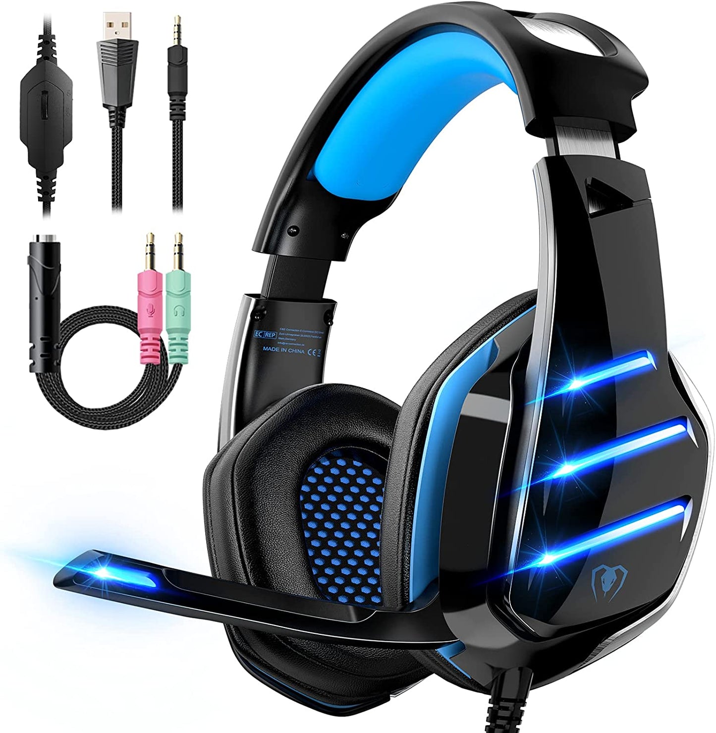 Gaming Headset for PS4 PS5 Xbox One PC Switch Laptop with 7.1 Surround Sound, Gaming Headphones with Noise Canceling Mic