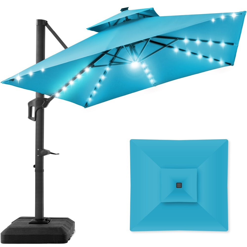 10x10ft 2-Tier Square Outdoor Solar LED Cantilever Patio Umbrella with Base - The Perfect Shade Solution