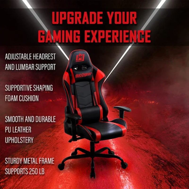 Red Foam Gaming Computer Chair with Hydraulic Seat Adjustment, 360-Degree Spin, Rolling Caster Wheels