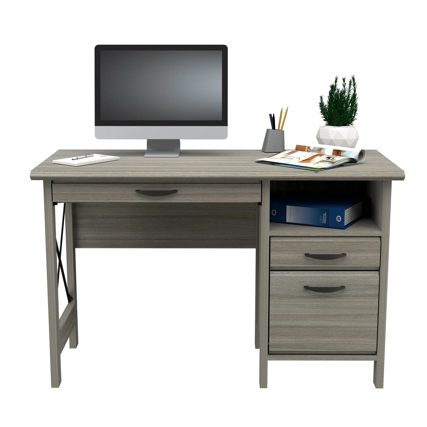 Inval 2-Drawer Computer Desk with Keyboard Tray