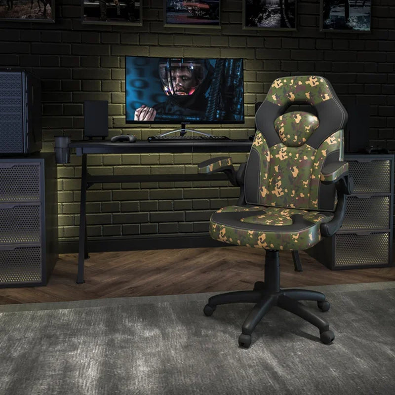High Back Racing Style Ergonomic Gaming Chair with Flip-Up Arms, Black Leathersoft