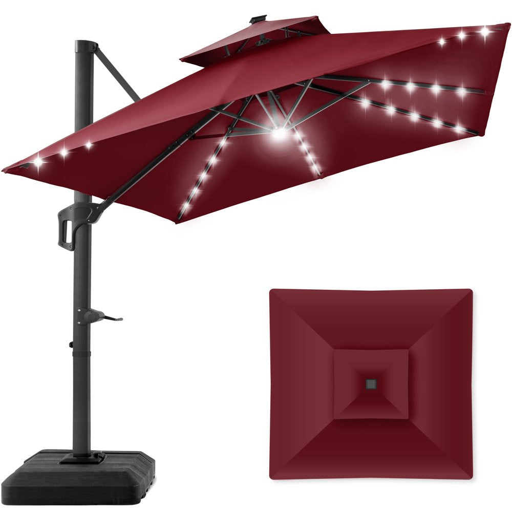 10x10ft 2-Tier Square Outdoor Solar LED Cantilever Patio Umbrella with Base - The Perfect Shade Solution