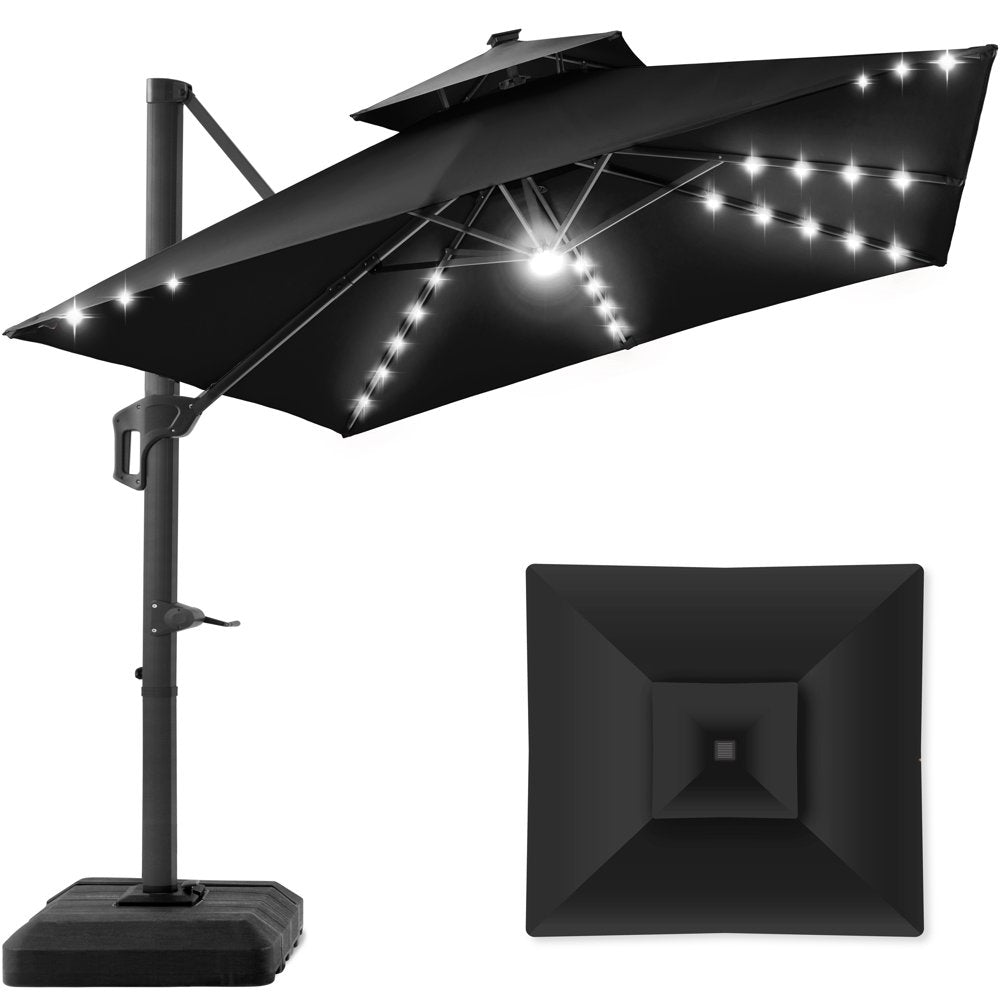 10x10ft 2-Tier Square Outdoor Solar LED Cantilever Patio Umbrella with Base - The Perfect Shade Solution